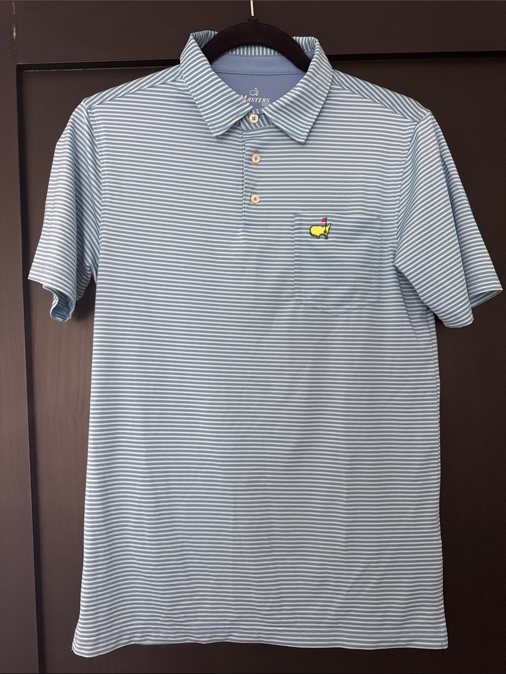 Masters Golf Polo Boys Large Blue Striped Short Sleeve Polyester Button
